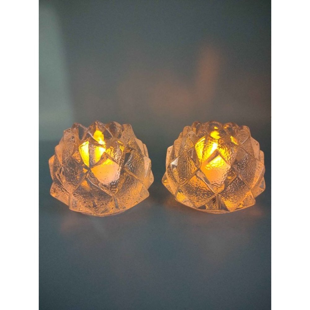 Vintage Pair Orrefors Kostaboda Swedish Glass Firefly Artichoke Tealight